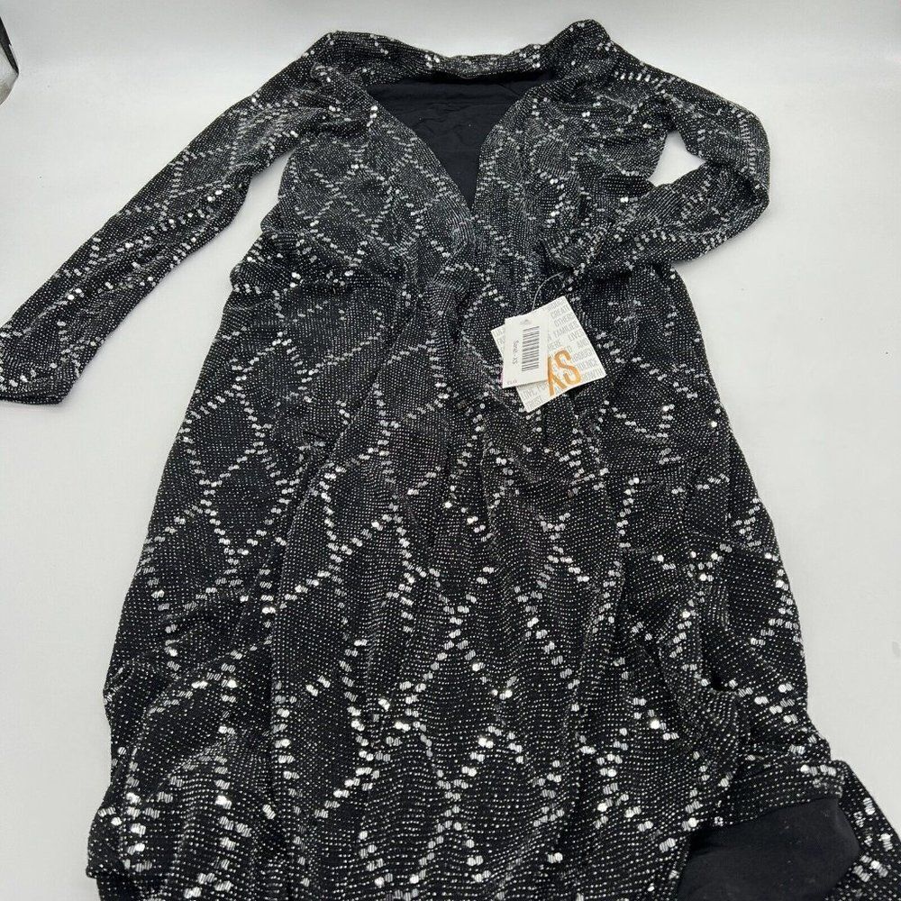 LulaRoe Sarah Elegant Cardigan Women XS Black Silver Metallic Duster NWT